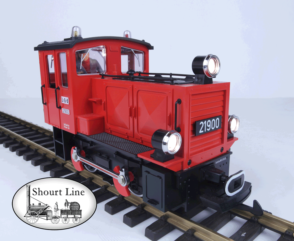 LGB 21900 DUO-System Red Diesel Loco RC Couplers Brand Newanimated uncoupler animaiton - front view on tack