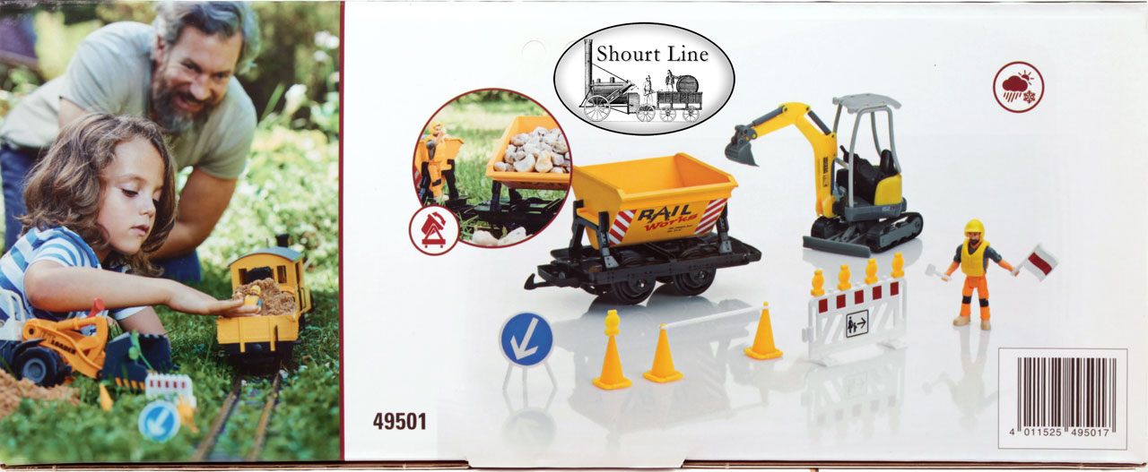 LGB 49501 G Construction Site Extension Set box side showing all items