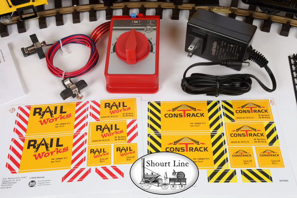 LGB 72503 Construction Site Train Starter Set - easy to use speed controller uses home power, stickers included for detailing Loco and cars