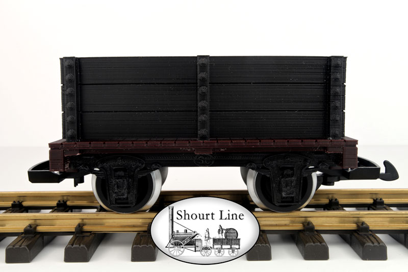 G Scale SL 1008039 Mini-Max Gondola Car 3 board wall PIKO Metal Wheels LGB Couplers SL WalkWay-Coupler NEW low-left-side-view with only LGB hook and loop couplers