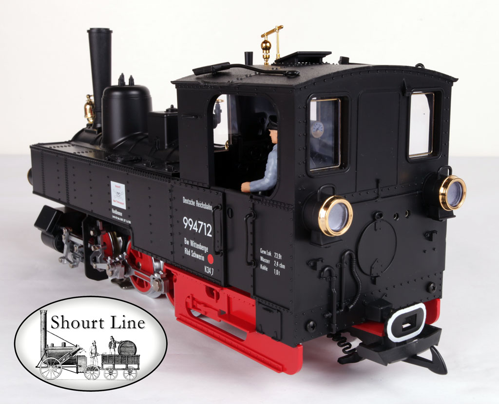 LGB 21701 German Railroad 0-6-2 Steam Engine Smoker & Lights rear view showing gold whistle and 2 gold rims on rear lights