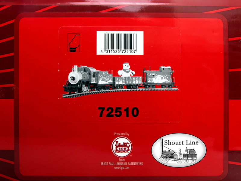 LGB 72510 G Scale Coca Cola Red Trunk Christmas Train Set + SL LED High Efficiency Lighting + 3 Watt Sound system box open showing box label