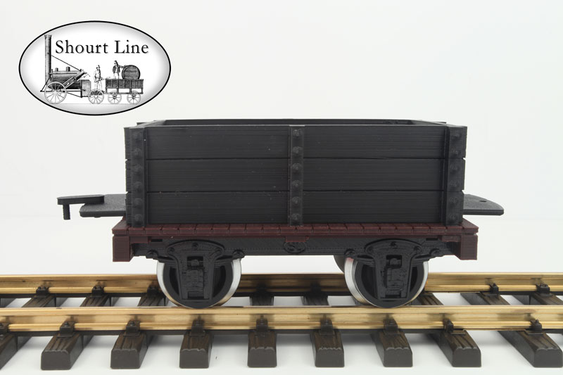 G Scale SL 1008039 Mini-Max Gondola Car 3 board wall PIKO Metal Wheels LGB Couplers SL WalkWay-Coupler NEW SL Walk-Way Platform with Link-Pin Couplers low-right-side view